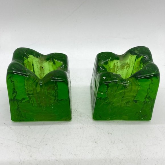 MCM Wheaton Green Textured Ice Cube Candlestick Holders